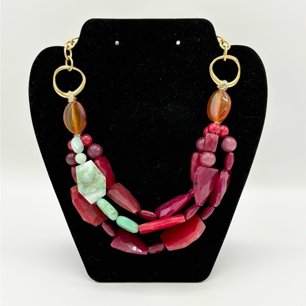 Roxanne Assoulin for Lee Angel Gemstone Necklace 17” Raspberry Quartz 14k Gold